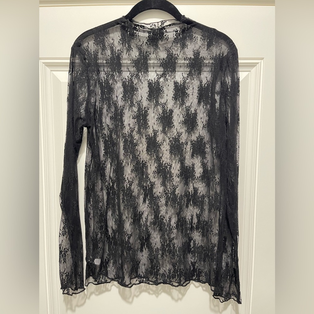 NWOT, Zenana brand, Sheer Lace Mock Neck Layering Shirt, Size XL, Color Black